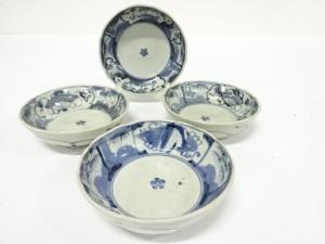 古伊万里　染付　こんにゃく印判　くらわんか　なます皿　4客